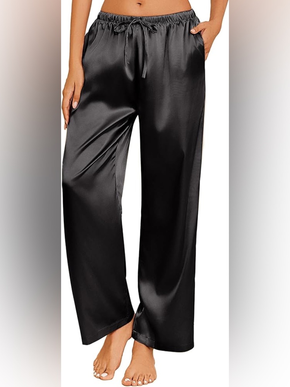 Women's Black Wide-Leg Satin Lounge Pants